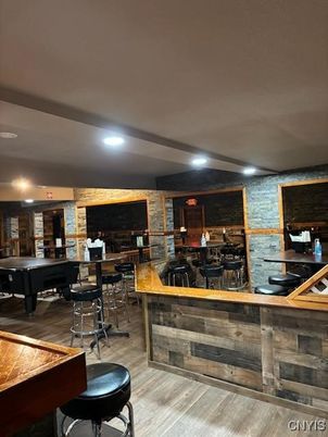 Interior, Recessed Lighting, Stone Walls, Wood Texture Flooring