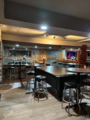 Interior, Recessed Lighting, Stone Walls, Wood Texture Flooring