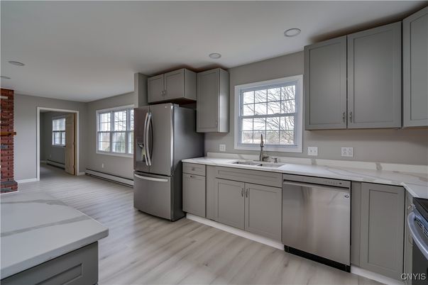 Interior, Kitchen, Recessed Lighting, Wood Texture Flooring