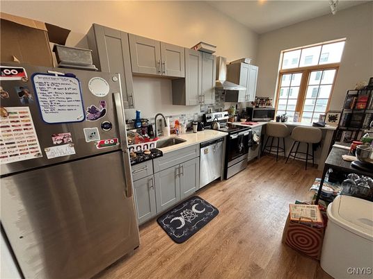 Interior, Kitchen, Stainless Steel Appliances, Wood Texture Flooring
