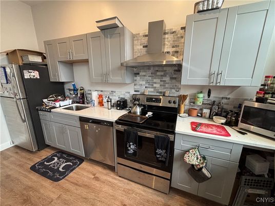 Interior, Kitchen, Stainless Steel Appliances, Wood Texture Flooring