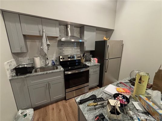 Interior, Kitchen, Stainless Steel Appliances, Wood Texture Flooring