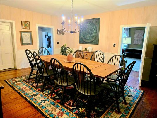 Chandelier, Dining room, Interior, Wood Texture Flooring