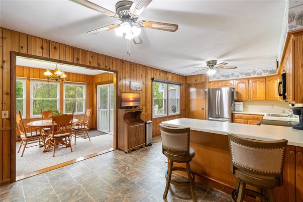 Dining room, Interior, Kitchen, Stainless Steel Appliances, Wooden Walls