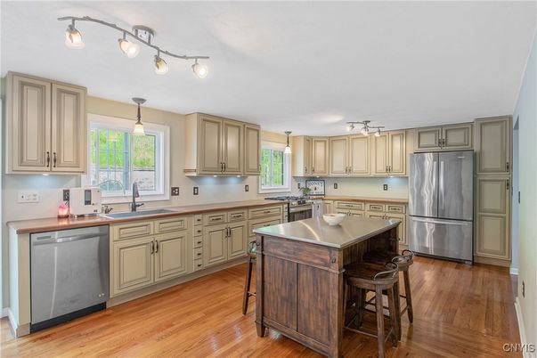 Interior, Kitchen, Pendant Lights, Stainless Steel Appliances, Wood Texture Flooring
