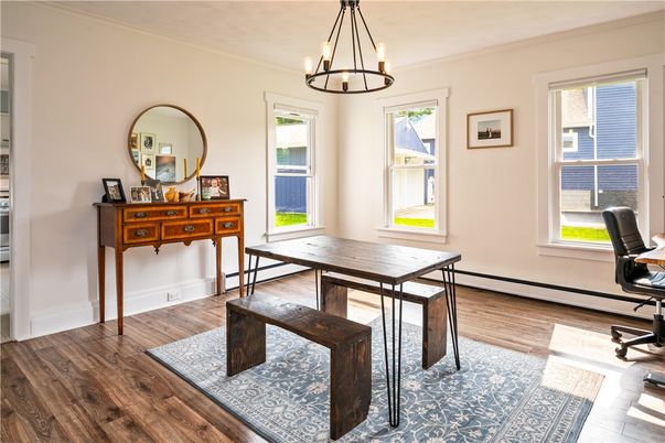 Chandelier, Dining room, Interior, Pendant Lights, Wood Texture Flooring