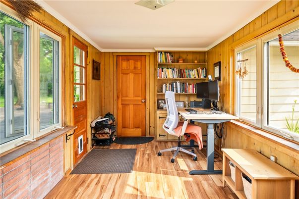 Home Office, Interior, Wood Texture Flooring, Wooden Walls