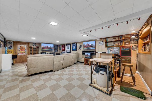 Interior, Living room, Recessed Lighting, Wooden Walls