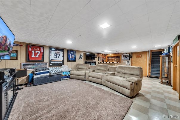 Interior, Living room, Recessed Lighting, Wooden Walls