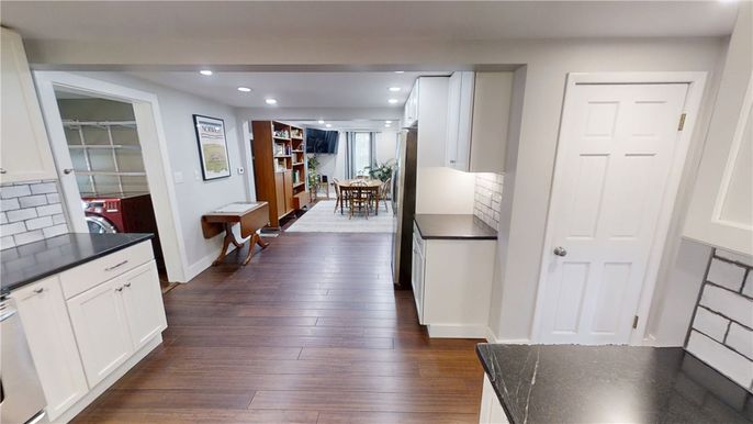 Dining room, Interior, Recessed Lighting, Wood Texture Flooring