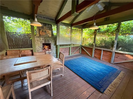 Dining room, Fireplace, Interior, Pendant Lights, Sun Room, Wooden Ceilings, Wood Texture Flooring