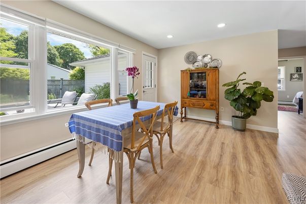 Dining room, Interior, Recessed Lighting, Wood Texture Flooring