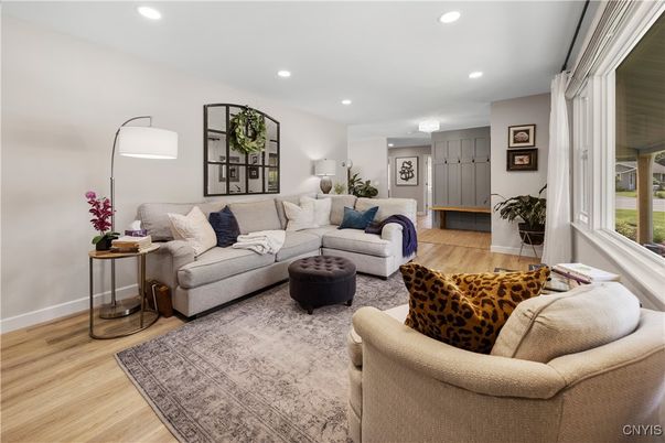 Interior, Living room, Recessed Lighting, Wood Texture Flooring