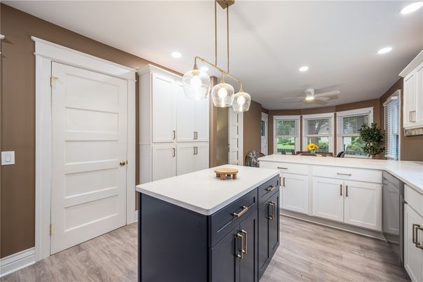 Interior, Kitchen, Pendant Lights, Recessed Lighting, Wood Texture Flooring