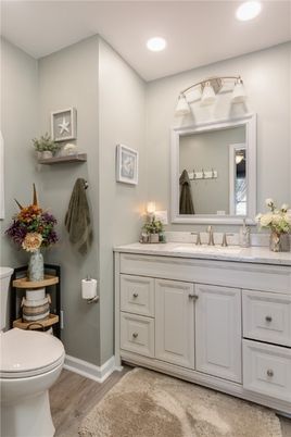Bathroom, Interior, Recessed Lighting, Wood Texture Flooring