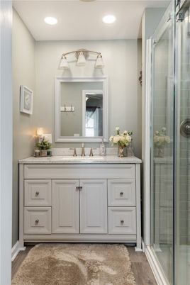 Bathroom, Glass Shower, Interior, Recessed Lighting