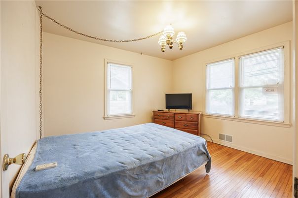 Bedroom, Chandelier, Interior, Wood Texture Flooring