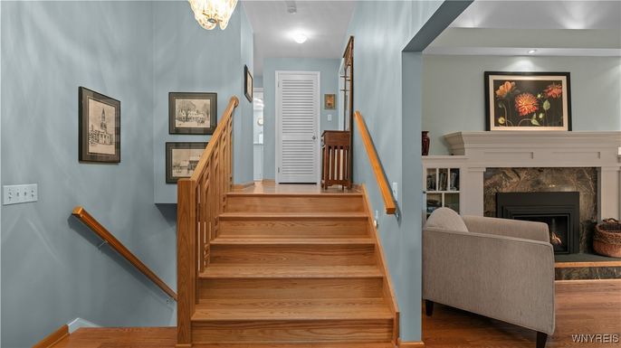 Fireplace, Interior, Recessed Lighting, Wood Texture Flooring