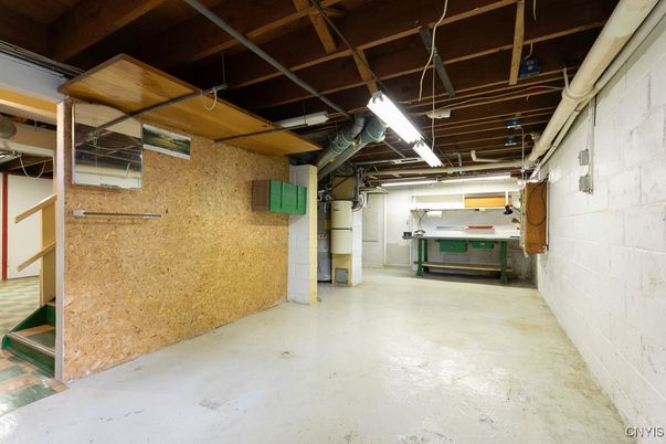 Garage, Interior, Stone Walls, Wooden Beams