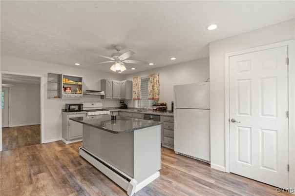 Interior, Kitchen, Recessed Lighting, Wood Texture Flooring