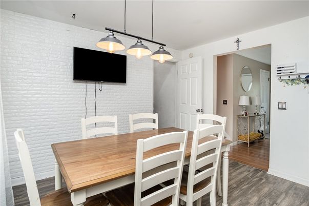 Dining room, Interior, Pendant Lights, Wood Texture Flooring