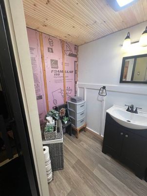 Bathroom, Interior, Wooden Ceilings, Wood Texture Flooring