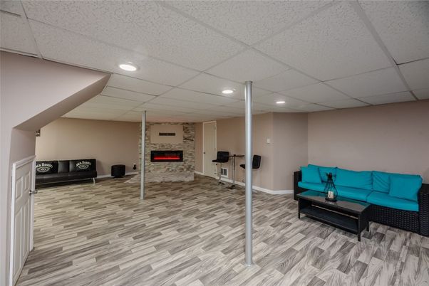 Fireplace, Interior, Recessed Lighting, Wood Texture Flooring