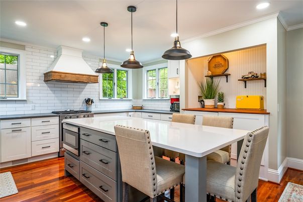 Interior, Kitchen, Pendant Lights, Recessed Lighting, Wood Texture Flooring