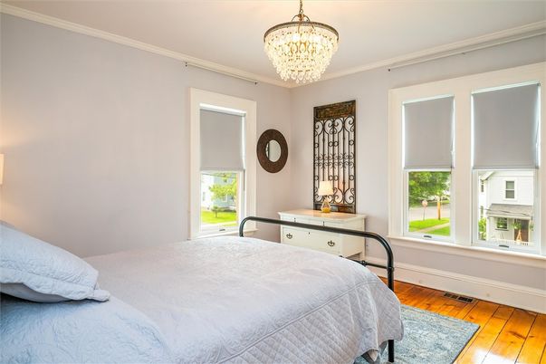 Bedroom, Chandelier, Interior, Wood Texture Flooring