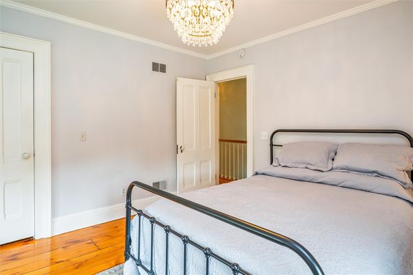Bedroom, Chandelier, Interior, Wood Texture Flooring