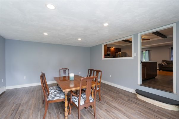 Dining room, Interior, Recessed Lighting, Wood Texture Flooring