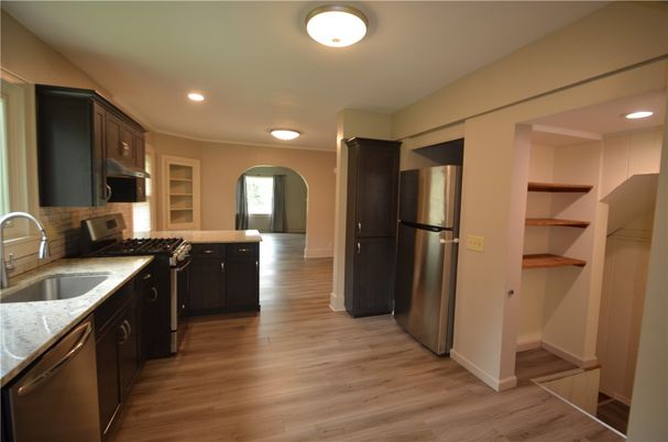 Interior, Kitchen, Recessed Lighting, Wood Texture Flooring