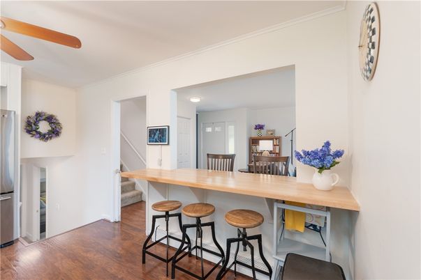 Dining room, Interior, Kitchen, Recessed Lighting, Wood Texture Flooring