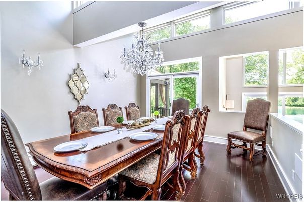 Chandelier, Dining room, Interior, Wood Texture Flooring
