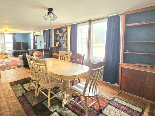 Dining room, Interior, Living room, Pendant Lights, Wood Texture Flooring