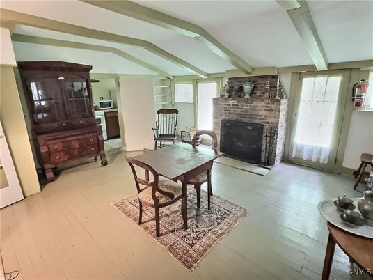 Dining room, Fireplace, Interior, Wood Texture Flooring