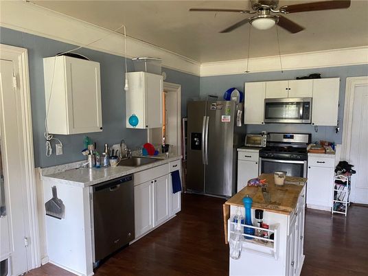 Interior, Kitchen, Stainless Steel Appliances, Wood Texture Flooring