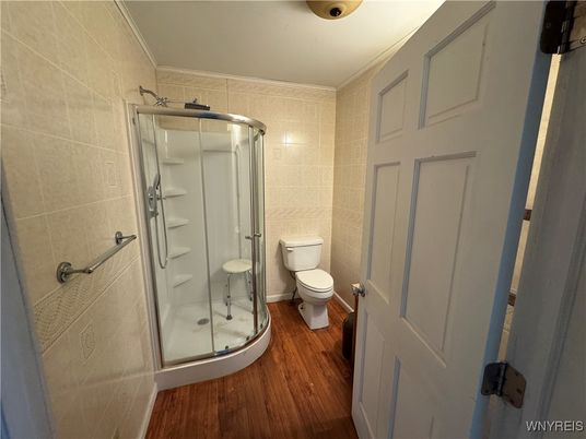 Bathroom, Glass Shower, Interior, Wood Texture Flooring