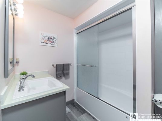 Bathroom, Glass Shower, Interior, Wood Texture Flooring