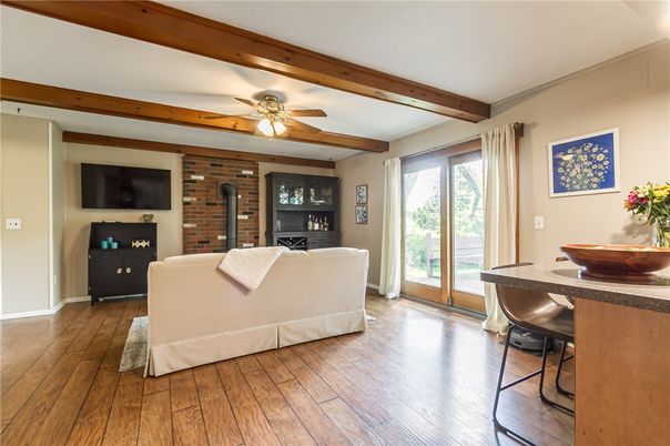 Fireplace, Interior, Living room, Stone Walls, Wooden Beams, Wood Texture Flooring