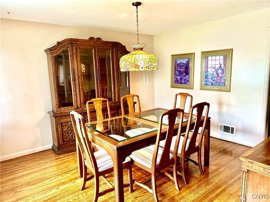 Dining room, Interior, Pendant Lights, Wood Texture Flooring