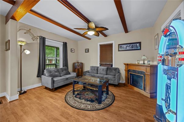 Fireplace, Interior, Living room, Wooden Beams, Wood Texture Flooring