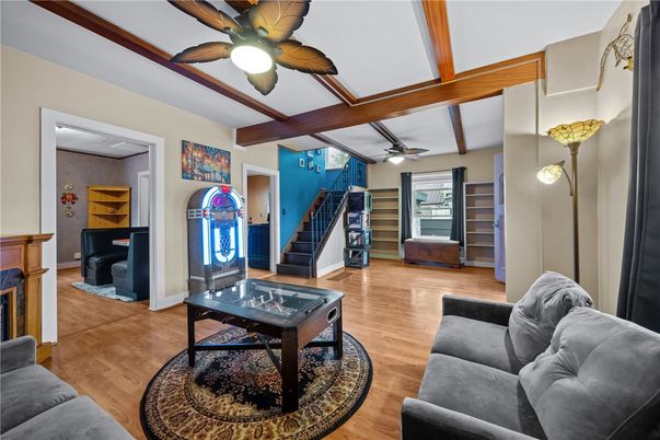 Fireplace, Home Office, Interior, Wooden Beams, Wood Texture Flooring