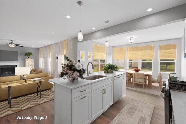 Dining room, Interior, Kitchen, Living room, Pendant Lights, Recessed Lighting, Wood Texture Flooring