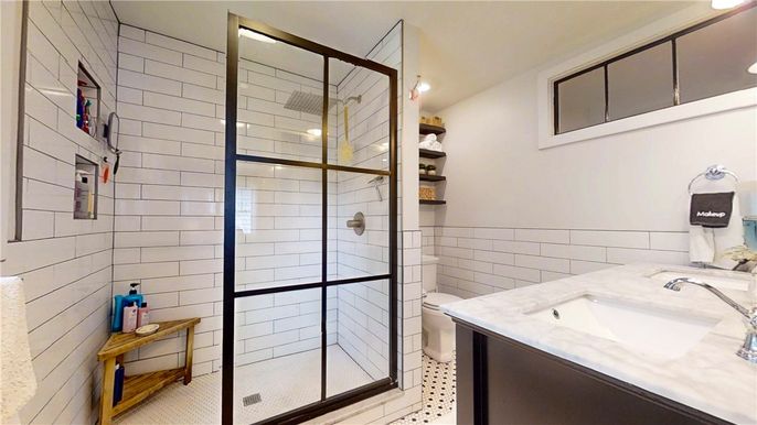 Bathroom, Glass Shower, Interior, Recessed Lighting