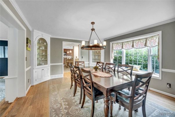 Dining room, Interior, Kitchen, Pendant Lights, Wood Texture Flooring