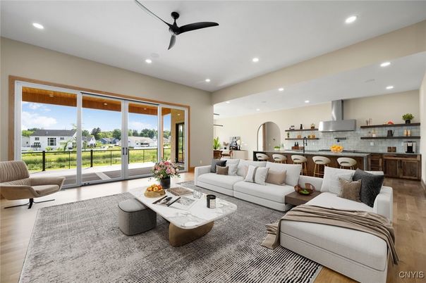 Interior, Kitchen, Living room, Recessed Lighting, Wood Texture Flooring