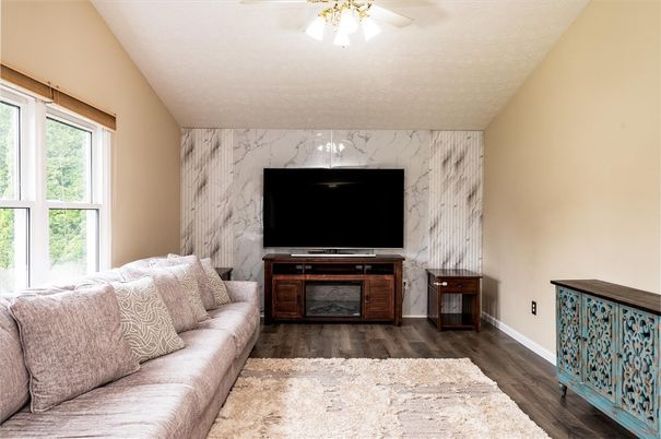 Interior, Living room, Marble Walls, Wood Texture Flooring