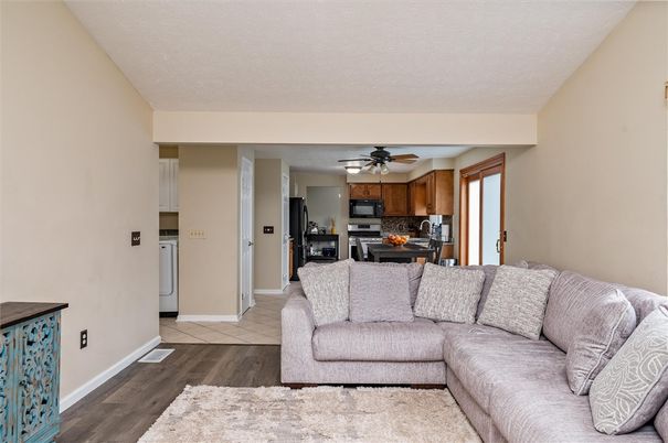 Interior, Kitchen, Living room, Stainless Steel Appliances, Wood Texture Flooring