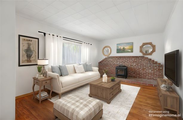 Fireplace, Interior, Living room, Stone Walls, Wood Texture Flooring